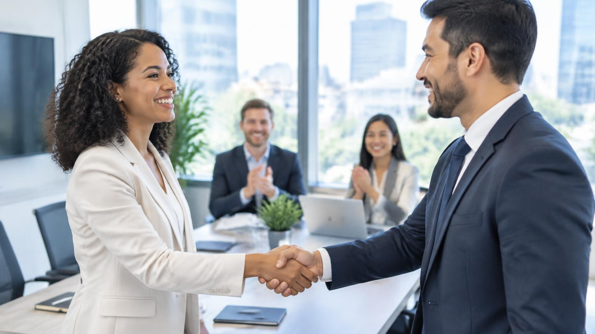 Business people shaking hands after a successful meeting