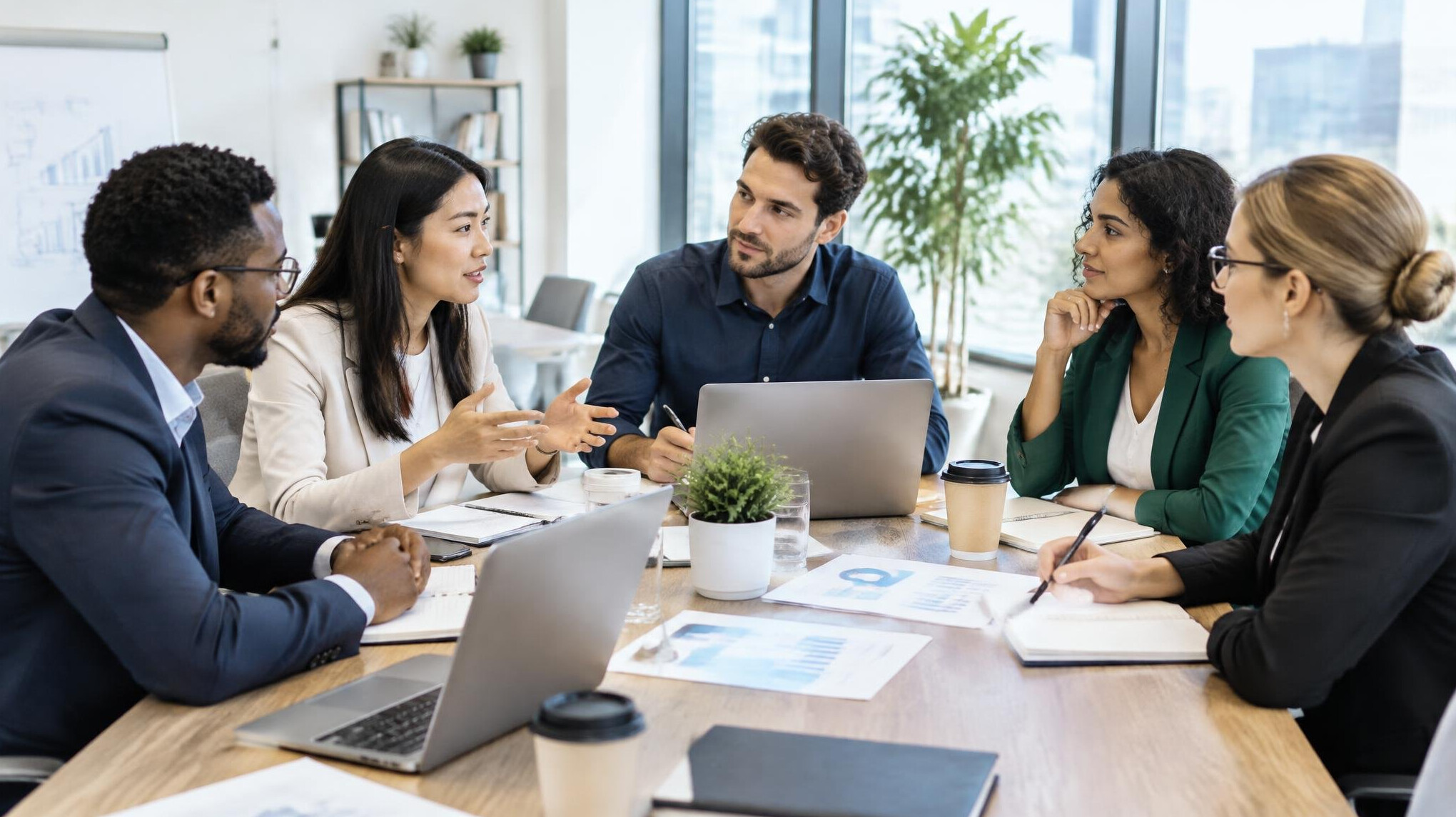 Diverse team having a strategy meeting in an office