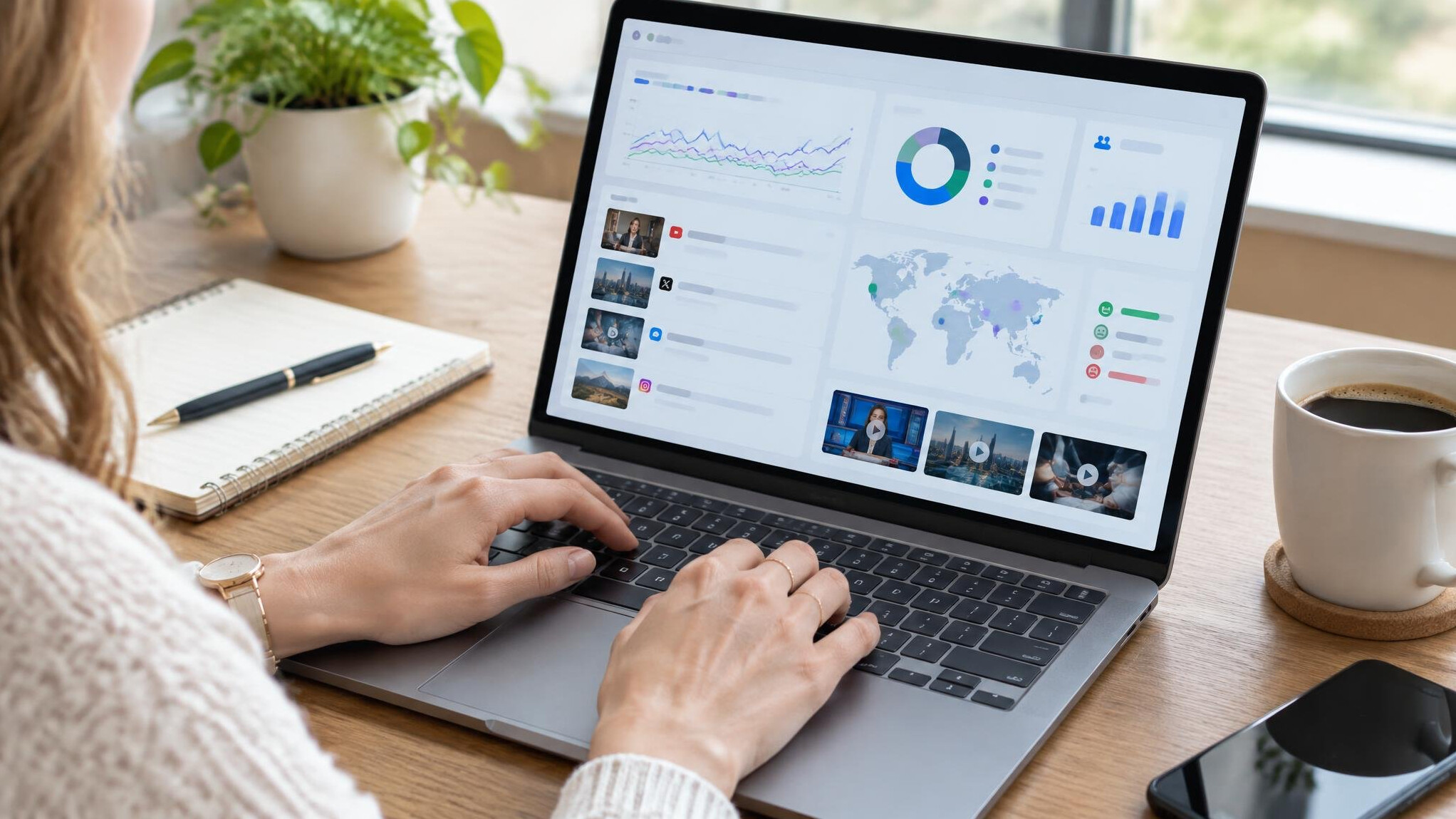 Person analyzing communication data on a laptop